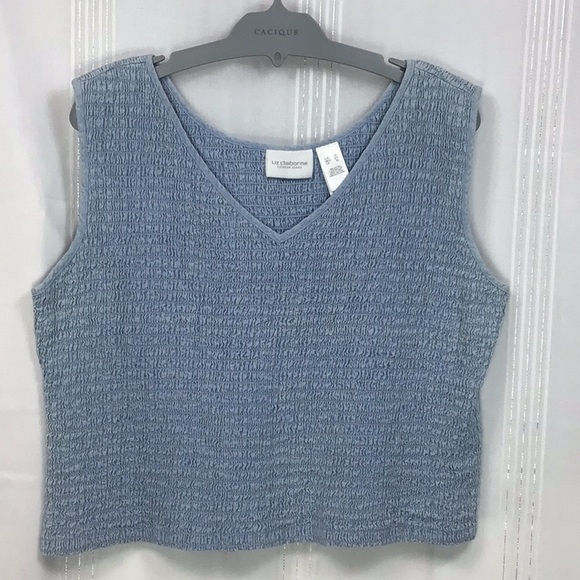Liz Claiborne Tops - Liz Claiborne Chambray Smocked V-Neck Cotton Cropped Tank Top Sz.XL